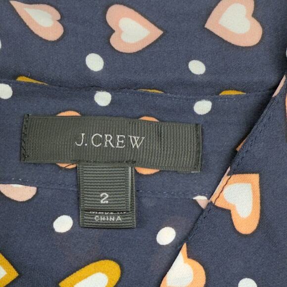 J.Crew Sz 2 100% Silk Hearts Print Sleeveless Blouse Career Layer Basic Classy - Picture 4 of 7